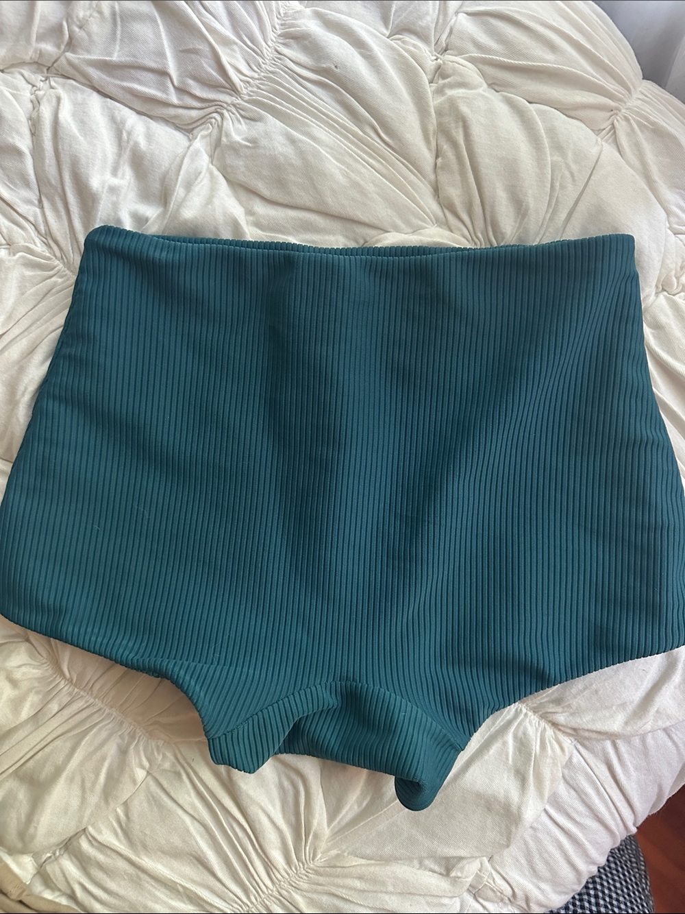 High-Waist Ribbed Women’s swim Shorts in Teal
